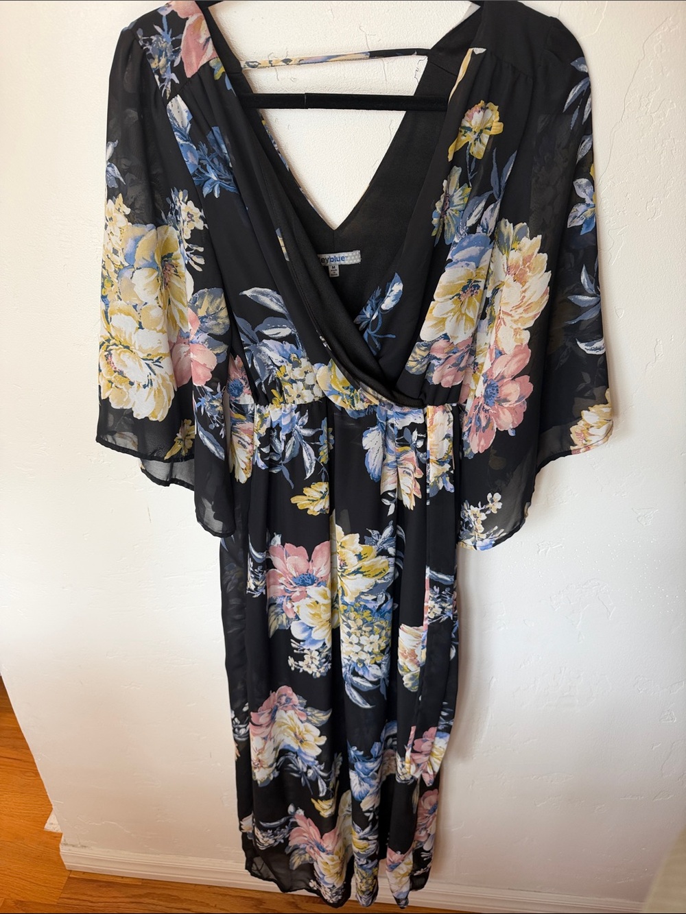bailey blue Black Floral Wrap Maxi Dress with Pastel Blooms